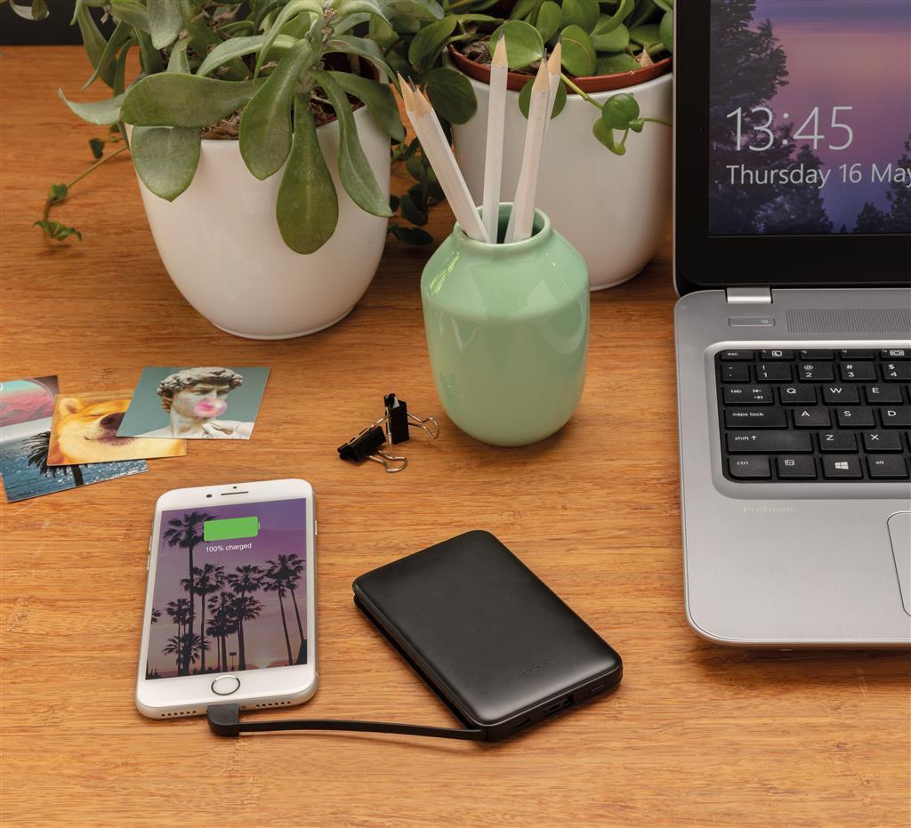 Power bank | 5.000 mAh | Compact and flat | Black