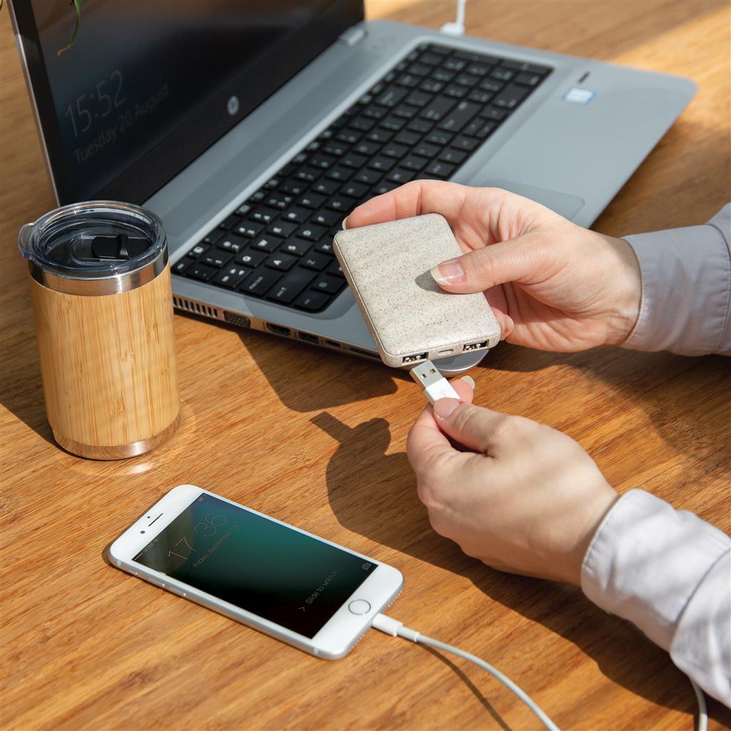 Power bank | 5.000 mAh | Natuurlijke tarwevezel | Bruin (468)