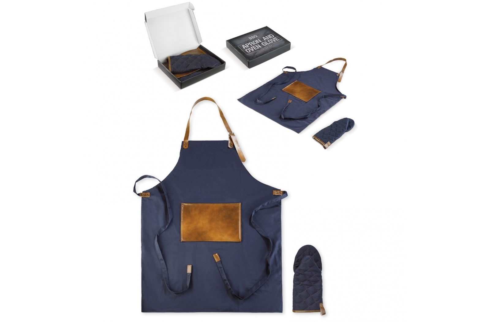 Apron & Oven Mitt | PU leather | High quality | Dark Blue