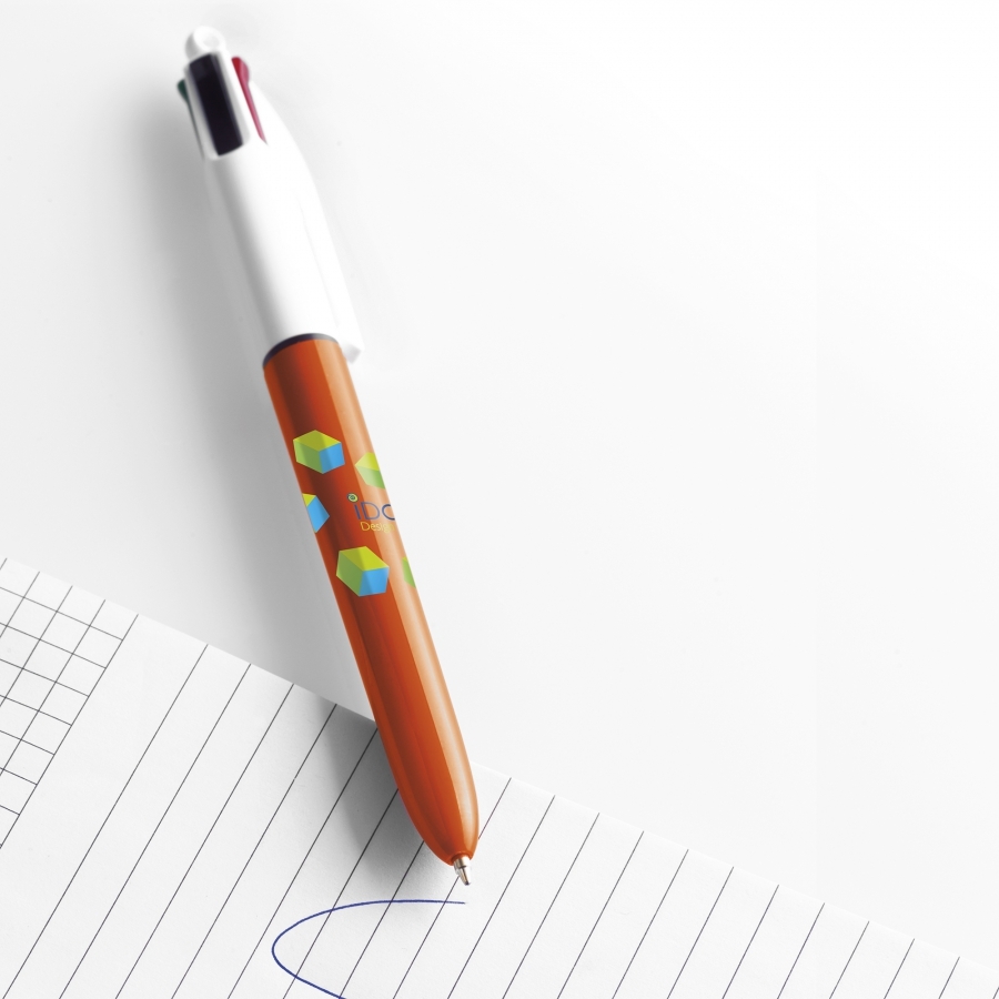 BIC 4 Kleuren Fine Balpen | Plastic | Gemaakt in Frankrijk | wit;oranje