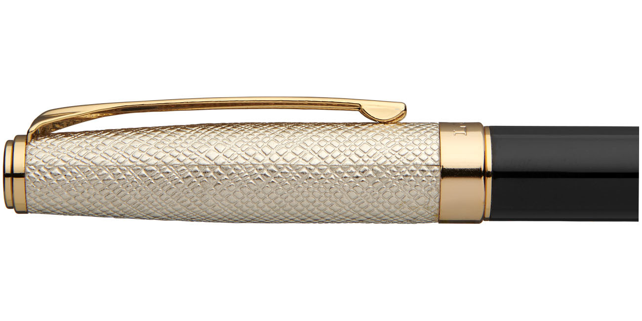 Rollerball pen | Metal | Gold leather cap | solid black;gold
