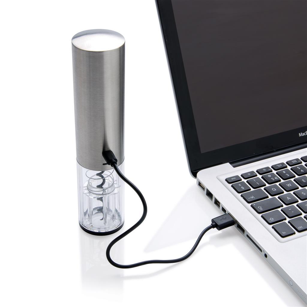 Electric wine opener | Stainless steel | USB rechargeable | Built-in blue light | In 8 seconds | Grey (877)