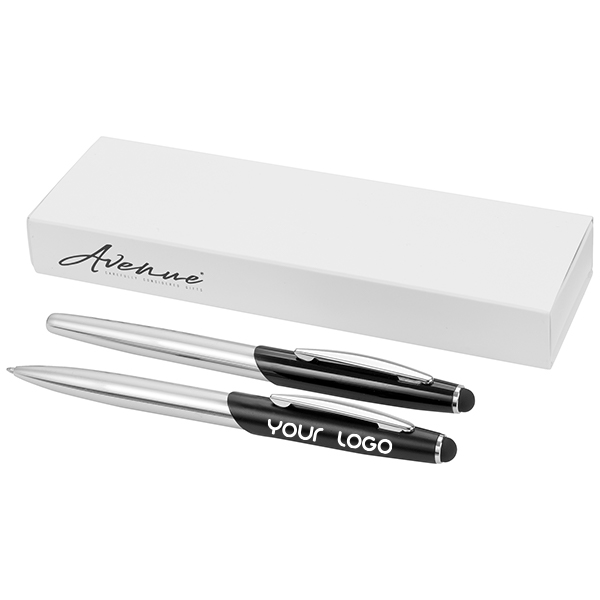 Pen set | Stylus ballpoint pen and rollerball | Blue ink | silver;solid black