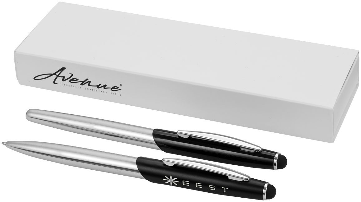 Pen set | Stylus ballpoint pen and rollerball | Blue ink | silver;solid black