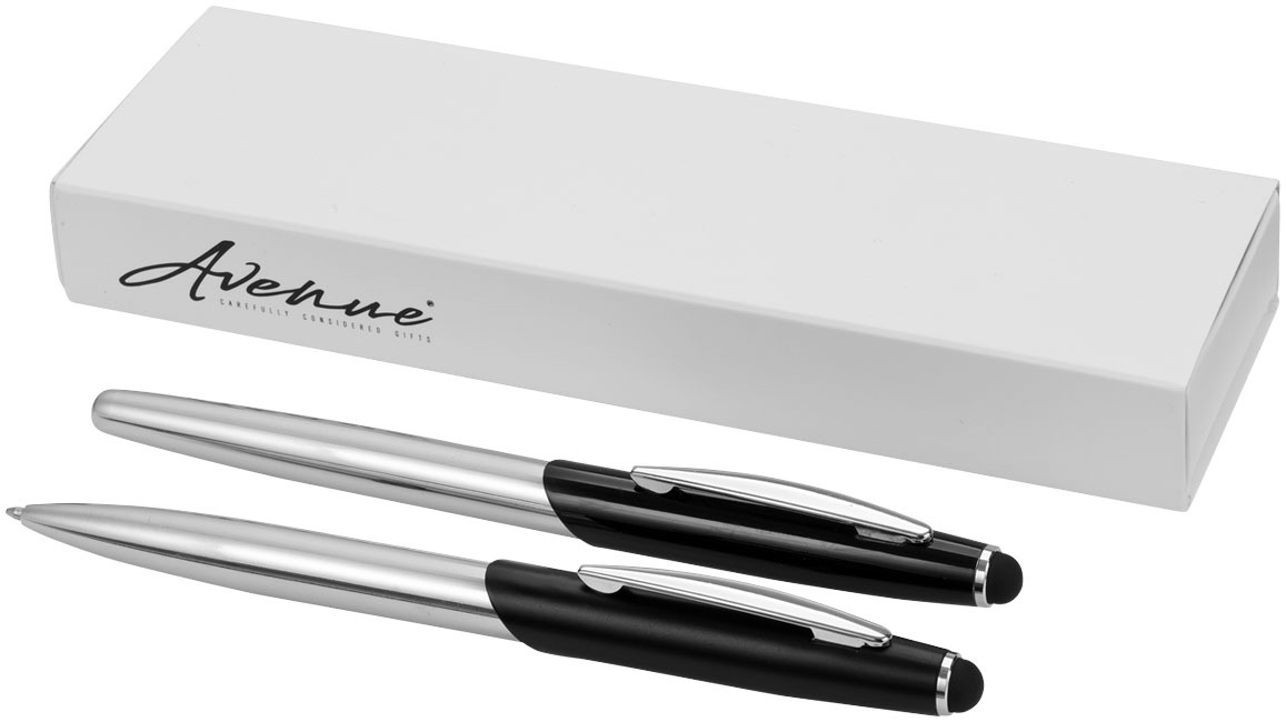 Pen set | Stylus ballpoint pen and rollerball | Blue ink | silver;solid black