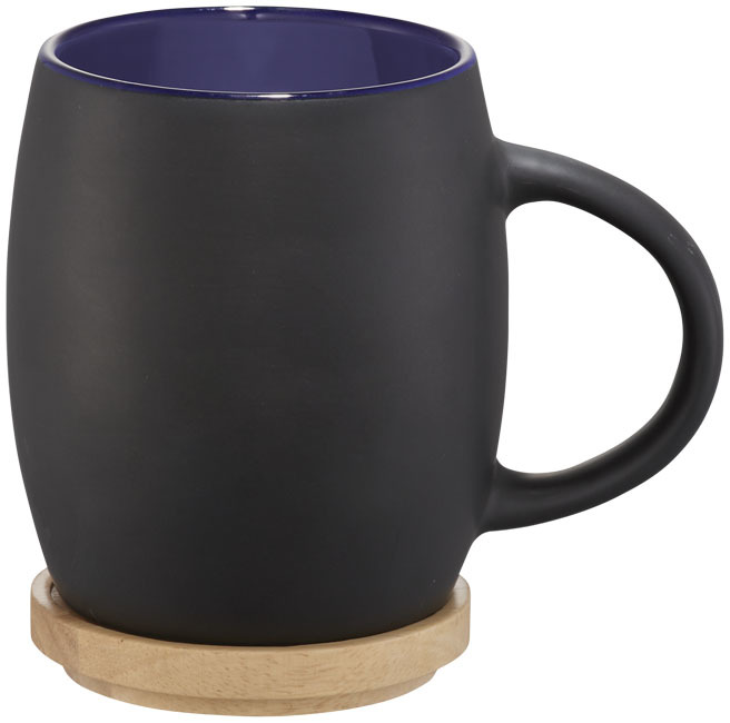 Mug | Ceramic | 400 ml | Wooden lid/coaste | solid black;blue