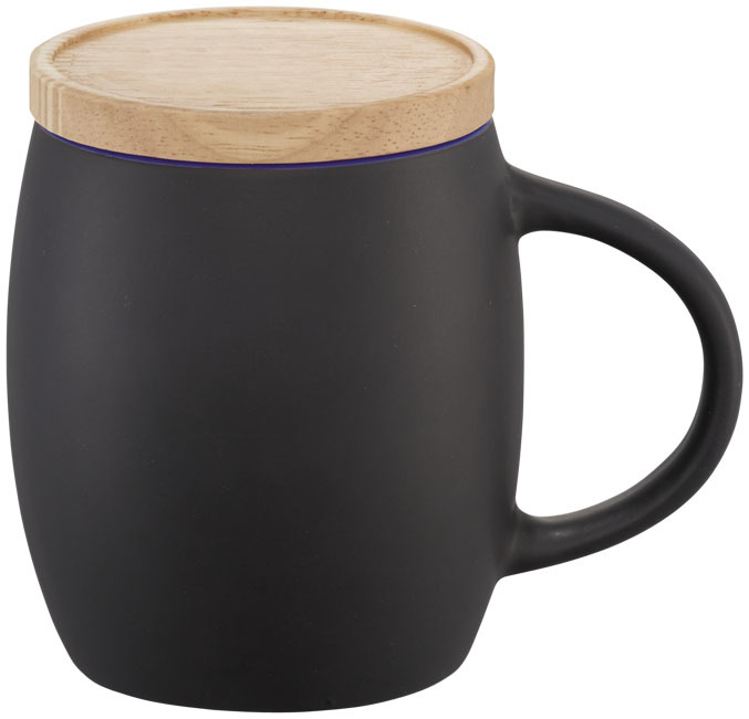 Mug | Ceramic | 400 ml | Wooden lid/coaste | solid black;blue