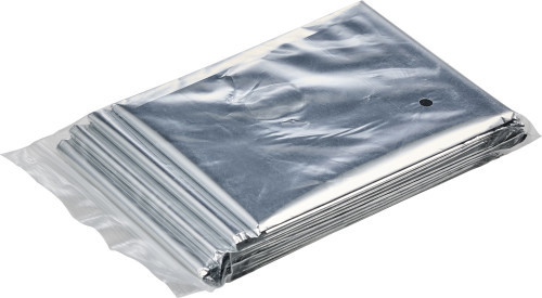 Aluminium foil thermal blanket | Packaged in a polybag | 210 x 130 x 0,1 cm | silver