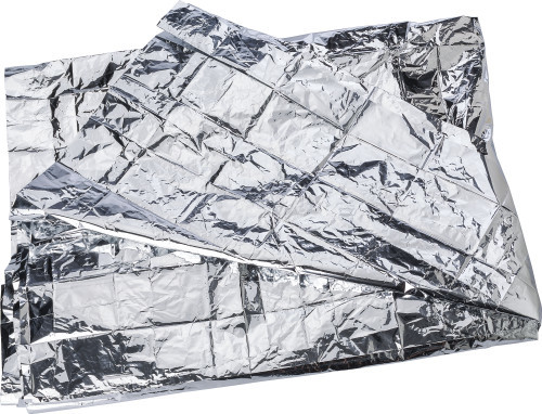 Aluminium foil thermal blanket | Packaged in a polybag | 210 x 130 x 0,1 cm | silver