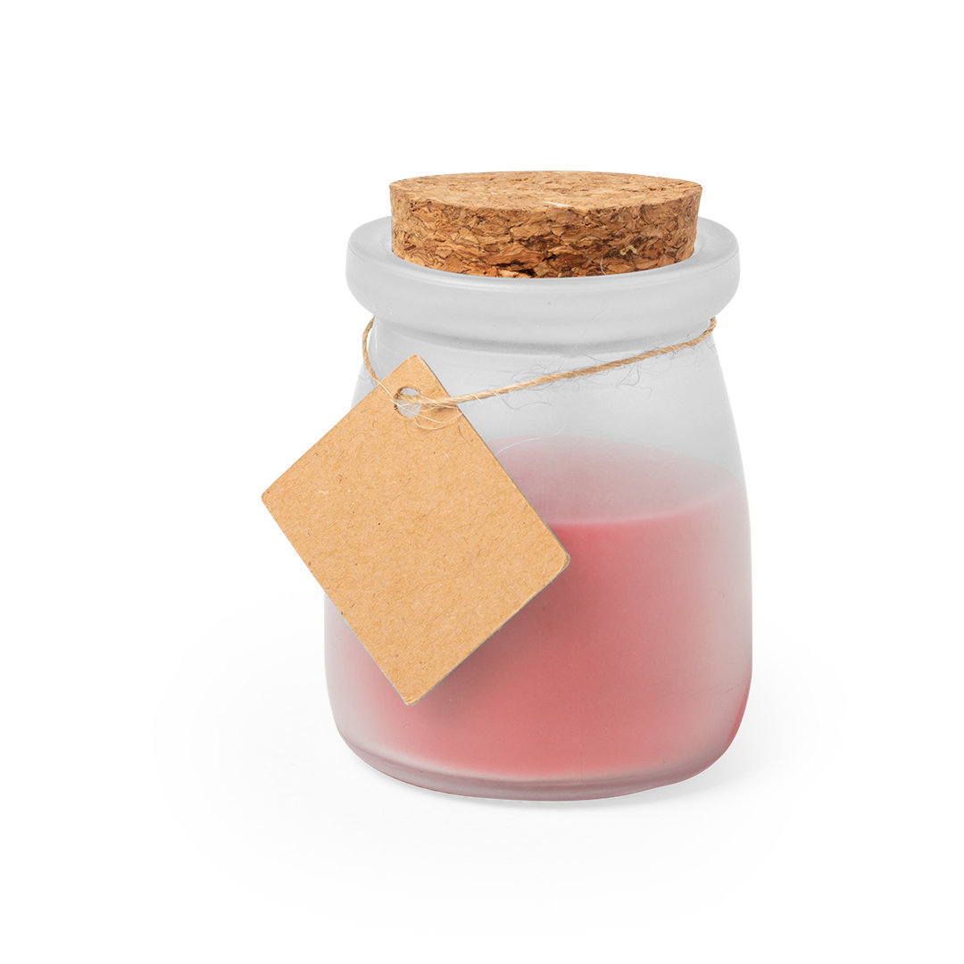 Geurkaars kaars | Glas- en kurkdeksel | Vanille Geur | Kartonnen hangtag | Rood