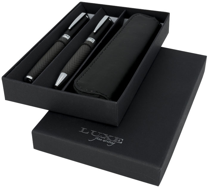 Duo-Stift-Geschenkset mit Etui | Mit bedruckter Karbonfaser | Metall