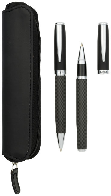 Duo-Stift-Geschenkset mit Etui | Mit bedruckter Karbonfaser | Metall