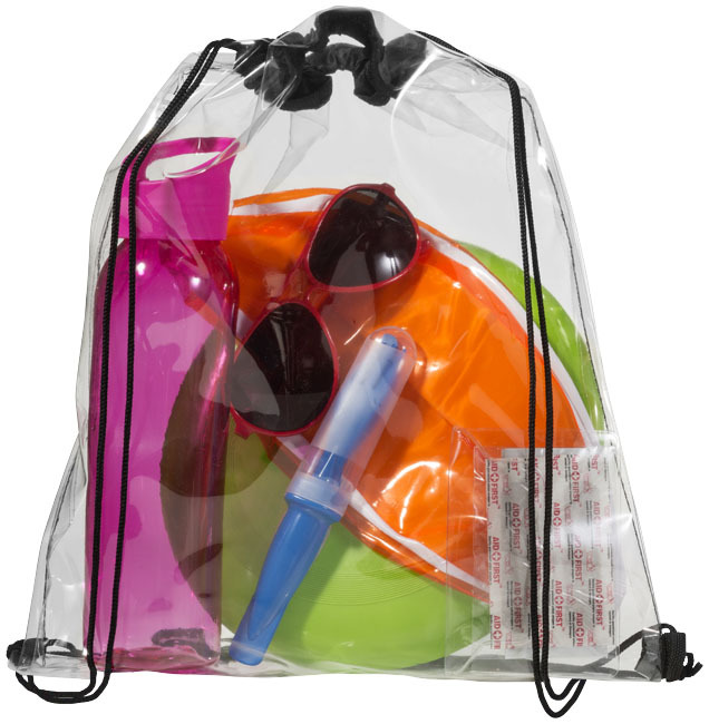Drawstring bag | PVC plastic | 33x39cm | Transparent | solid black;transparent clear