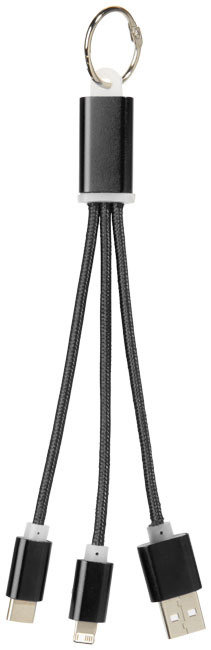 Metalen 3-in-1 oplaadkabel met sleutelhanger - Zwart
