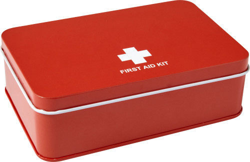 15 Piece first-aid kit in a metal tin | red
