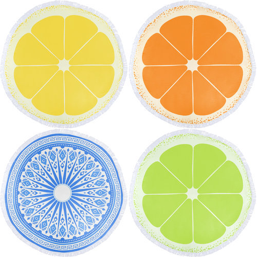 Strandlaken | Rond model | Microfiber 160g/m² | Met franjes | lichtblauw