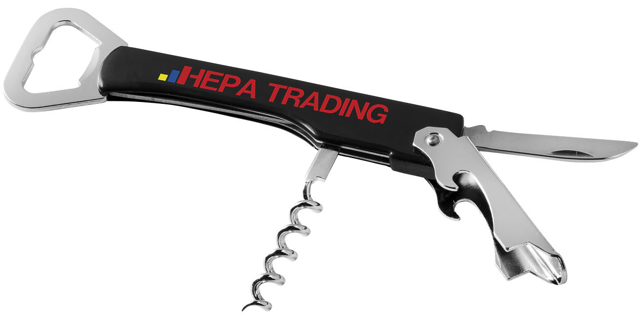 Waitress knife | ABS & stainless steel | 3 functionalities | solid black;silver