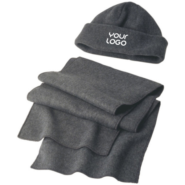 Beanie & sjaal set | Polyester fleece 200gr/m² | Met rand | grijs