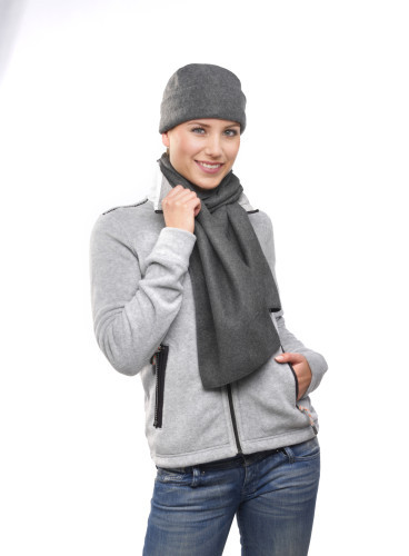 Beanie & sjaal set | Polyester fleece 200gr/m² | Met rand | grijs