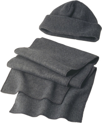 Beanie & sjaal set | Polyester fleece 200gr/m² | Met rand | grijs