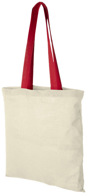 Draagtas | Katoen 100g/m² | 42x38 cm | Gekleurde handvatten | naturel;rood