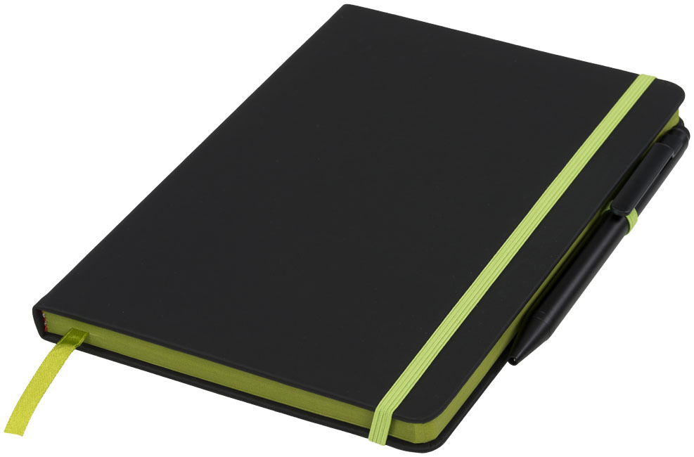 A5 notebook | PU | 96 sheets | Cream lined paper | Incl. stylus ballpoint pen | solid black;lime