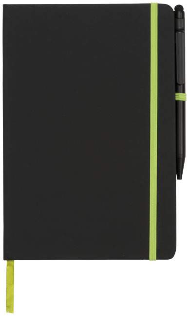 A5 notebook | PU | 96 sheets | Cream lined paper | Incl. stylus ballpoint pen | solid black;lime