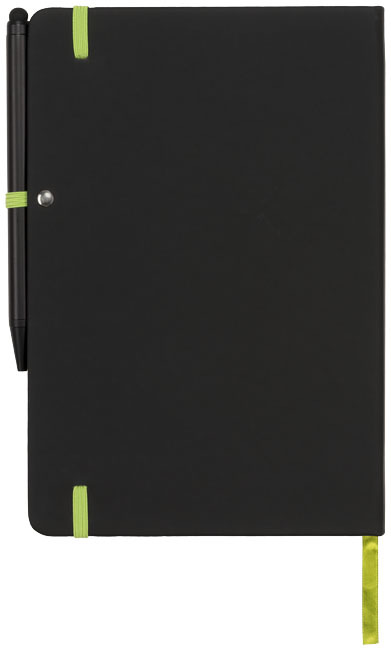 A5 notebook | PU | 96 sheets | Cream lined paper | Incl. stylus ballpoint pen | solid black;lime