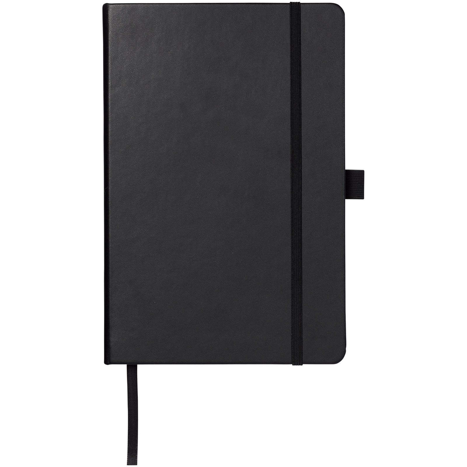 A5 notebook | Leatherette paper | 96 lined cream sheets | Pen loop | solid black
