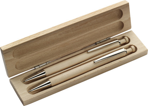 Set stylo bille et porte-mine brun