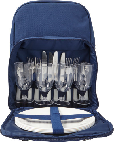 Picnic rucksack | 600D Polyester | 40x30x18cm | With plastic cutlery for 4 people | Large cooling compartment | blue