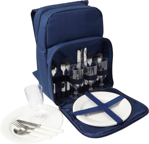 Picnic rucksack | 600D Polyester | 40x30x18cm | With plastic cutlery for 4 people | Large cooling compartment | blue