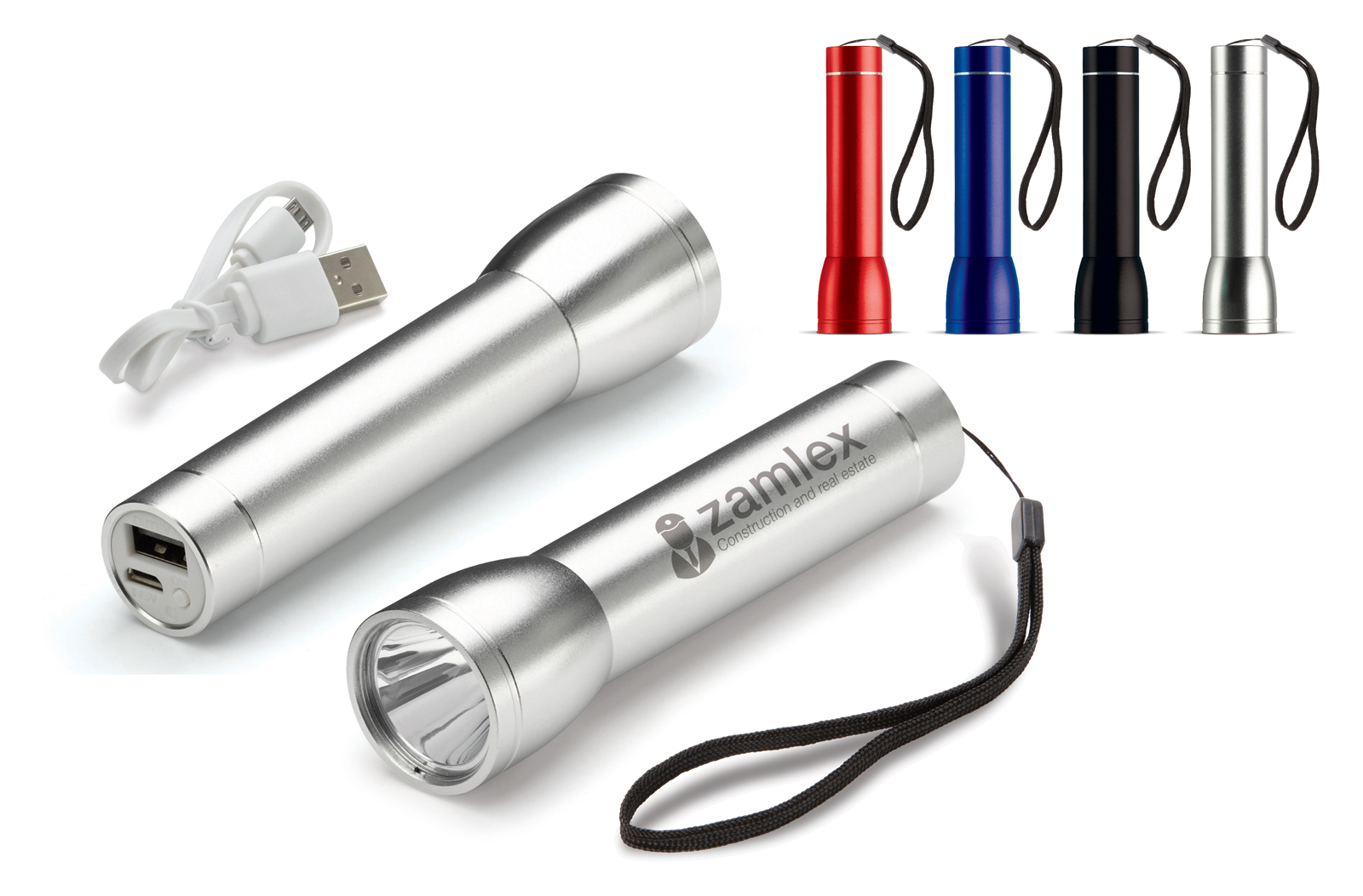 Powerbank | 2200 mAh | Aluminium-Taschenlampe | Dunkelblau