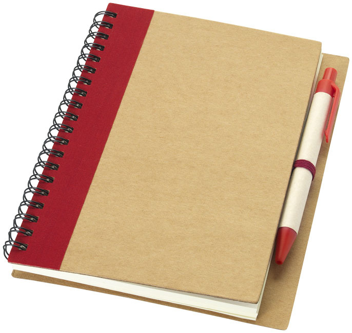 A6 notitieboek | Gerecycled papier | 120 gelinieerde pagina's  | Incl. pen | naturel;rood