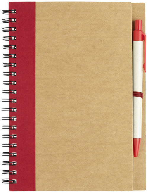 A6 notitieboek | Gerecycled papier | 120 gelinieerde pagina's  | Incl. pen | naturel;rood