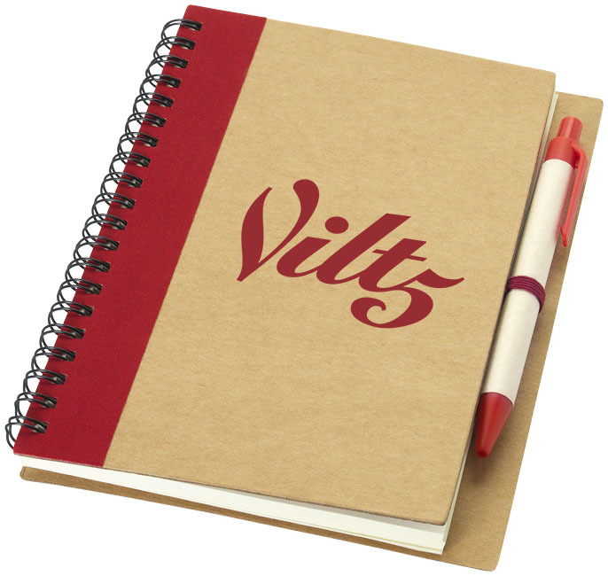 A6 notitieboek | Gerecycled papier | 120 gelinieerde pagina's  | Incl. pen | naturel;rood