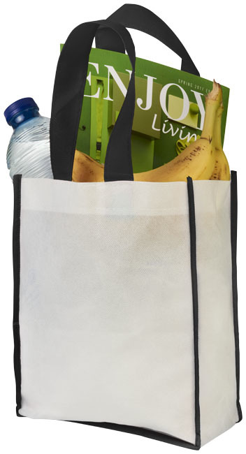 Small contrast non woven boodschappentas - Wit, Zwart
