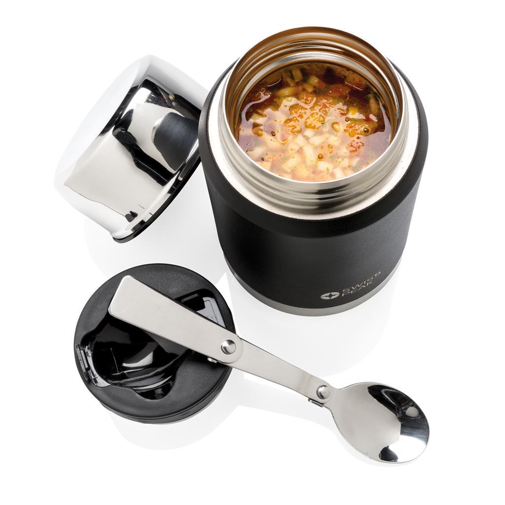 Thermo lunchbox  | Dubbel wandig | RVS | Incl. lepel | 8 uur warm | Zwart