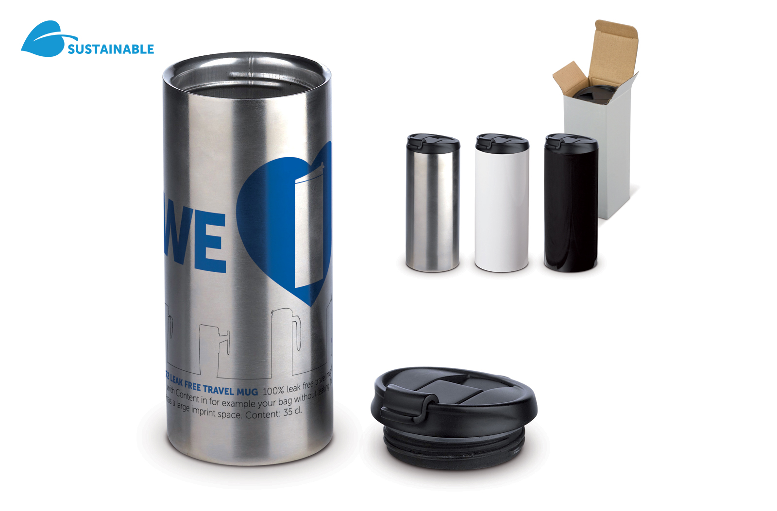 Thermosbeker | PP & siliconen | 350ml | Full-colour rondom bedrukking | Zilver