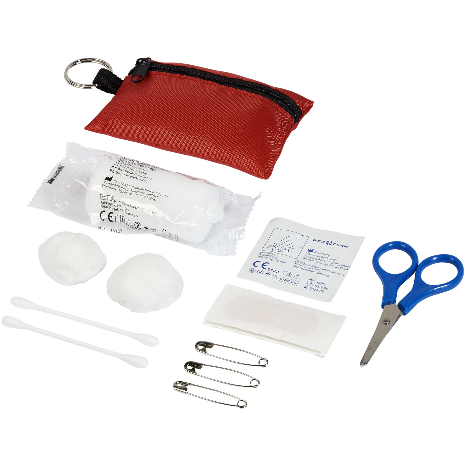 EHBO-set | Polyester | 16 stuks | Incl. sleutelring | rood