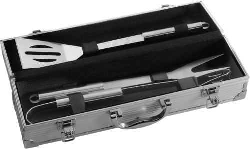 Set de barbecue 3 pièces | Acier inoxydable | Boîtier en aluminium | argenté Set de barbecue 3 pièces | Acier inoxydable | Boîtier en aluminium | argenté