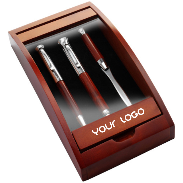 Pennenset | Rozenhout en Aluminium | Incl. balpen, vulpen en briefopener | bruin
