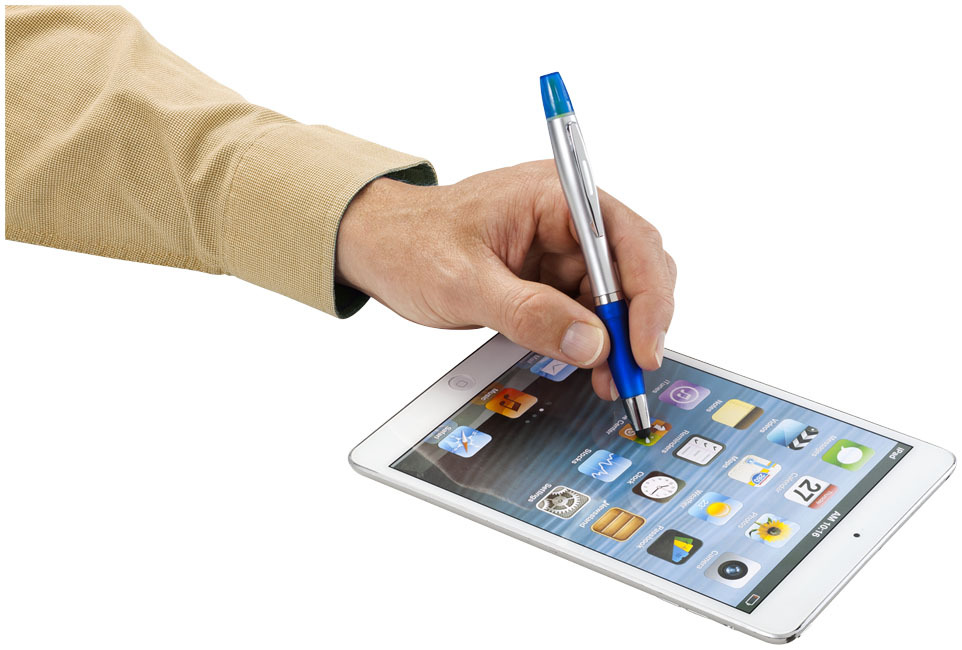 Bolígrafo stylus y marcador fluorescente "Nash" | plateado;azul real