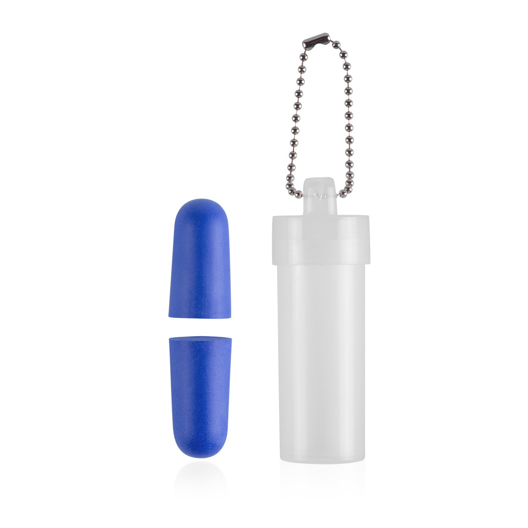 Earplugs | EVA | 6.4x2.2cm | Presented in transparent individual case with chain | Vibrant colours | Blue