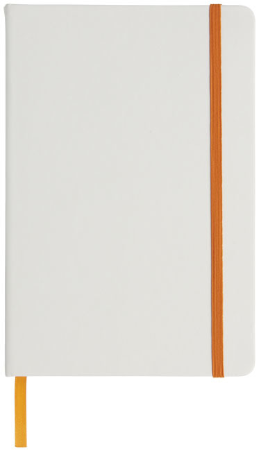 Carnet A5 | PU et carton | 160 feuilles lignées | Sangle colorée | blanc;orange