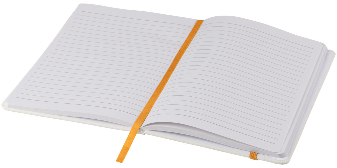 Carnet A5 | PU et carton | 160 feuilles lignées | Sangle colorée | blanc;orange