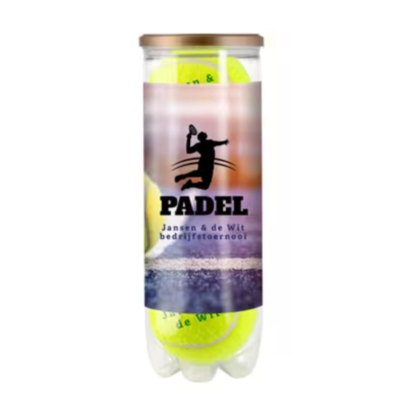 Padel balls | Set of 3 | Ø7.5 cm | In a transparent tube | Full-color print | Made in the UK