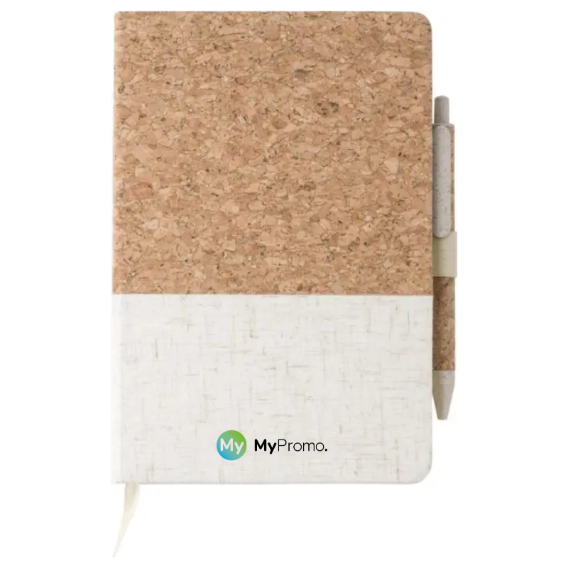 A5 notebook | Cork and linen cover | 80 lined pages | With wheatstraw pen | Waterproof & long-lasting