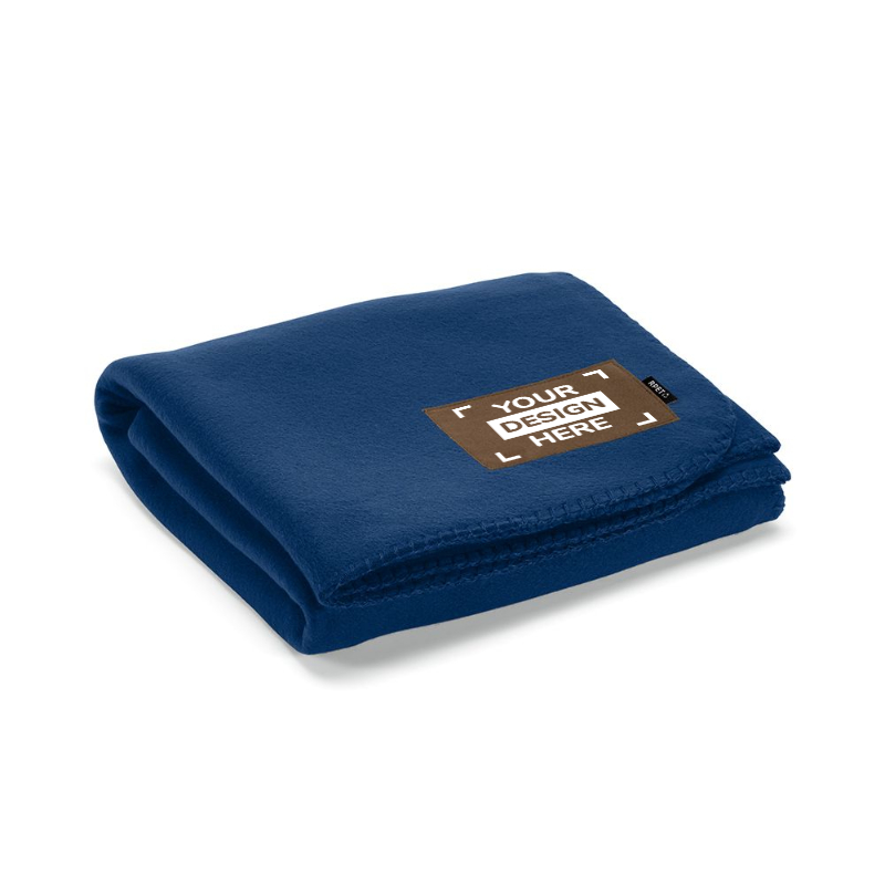Coperta | Poliestere riciclato 180 g/m² | 120x160 cm | Patch in PU riciclato personalizzabile | Sacchetto in cotone riciclato