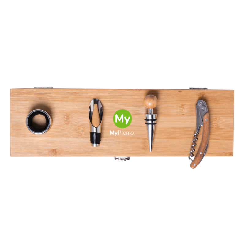 4-pieces wine set | Compartment for wine bottle | Bamboo